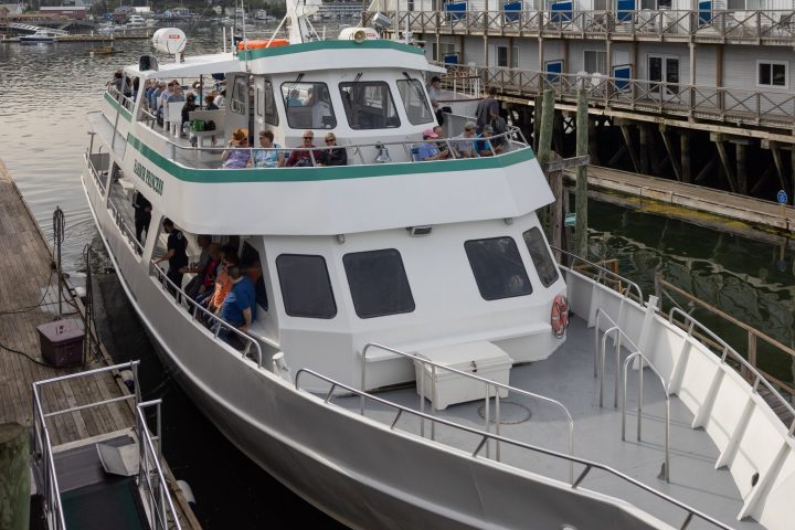 large boat docked in Boothbay Harbor ready for a reggae music cruise